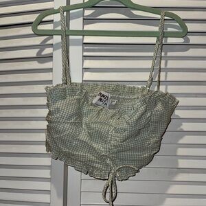 Princess Polly Sage Gingham Drawstring Crop Tank